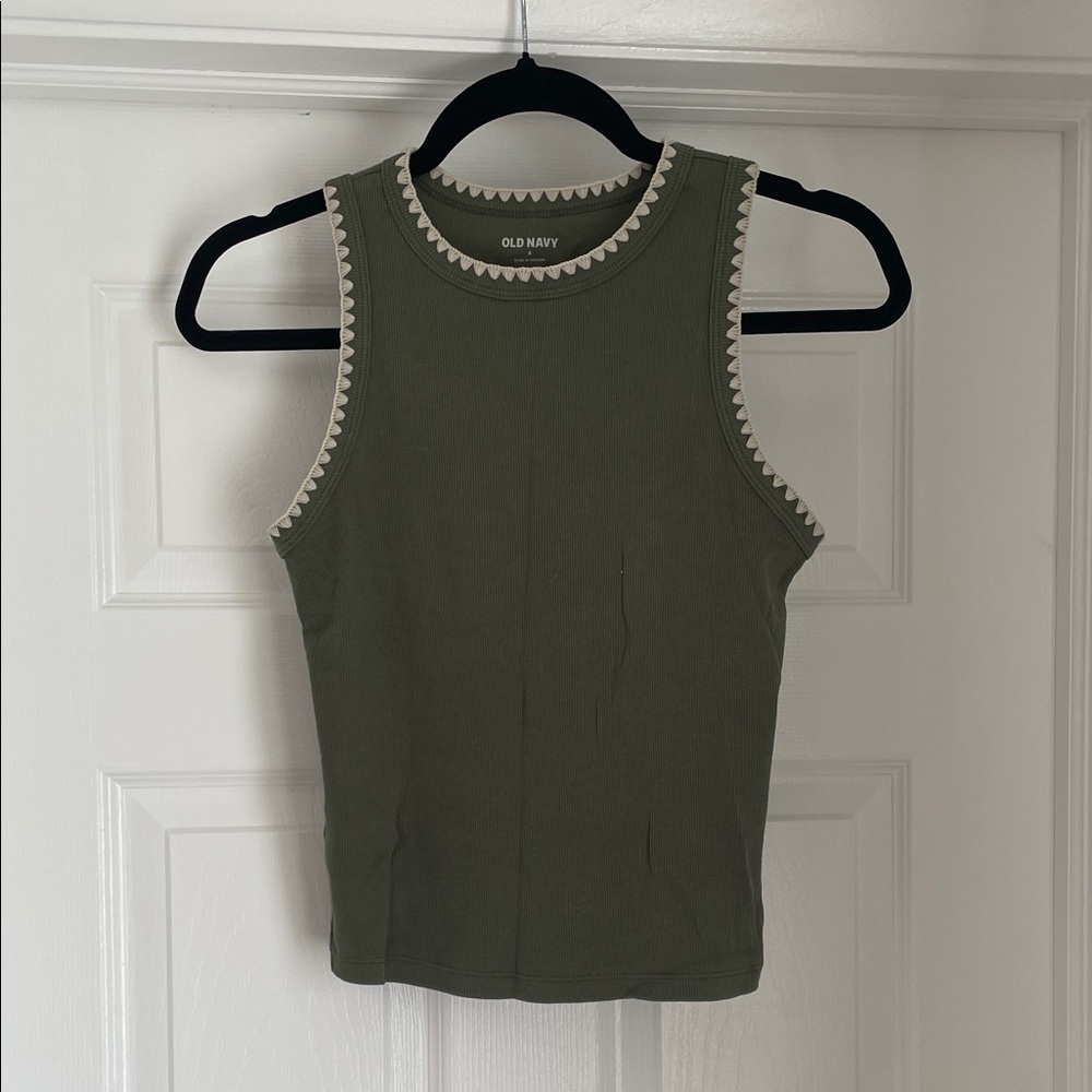 Old Navy Sage Green Tank Top with Cream Trim